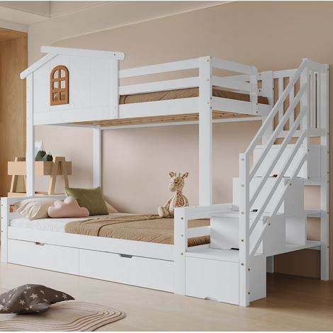 lit superposé enfant rangement 90x200 120x200 bois OKMYHOME (1/5)