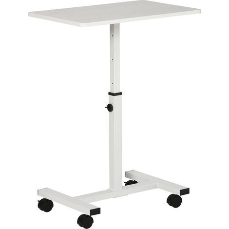 Table d'appoint à roulettes, table de chevet réglable en hauteur pour canapé/lit, cadre en métal avec freins, dimensions : 60 x 40 x 52,5-84 cm, blanche. (1/5)