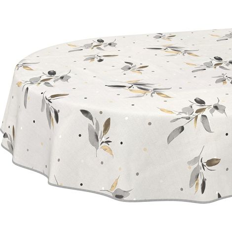 Nappe en Toile cirée Lavable, Facile d'entretien et imperméable, Effet Lotus, pour Table de Jardin, Ovale, 200 x 140 cm, avec Ourlet, bordée (1/5)