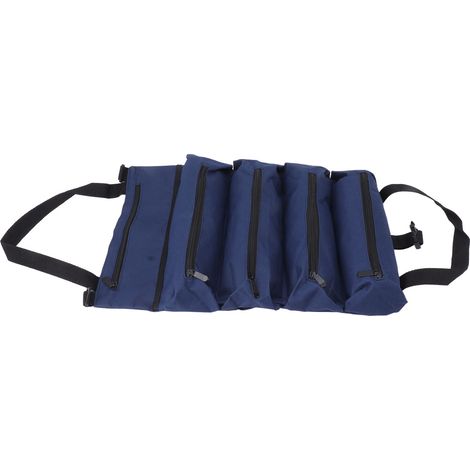 Sac à outils enroulable 5 poches zippées, portable, en tissu Oxford, pour électriciens, charpentiers et plombiers, bleu (1/5)