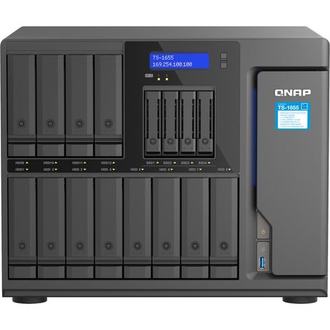 NAS 12 baies SATA 3,5" – Processeur Intel 8 cœurs 2,8 GHz – Connectivité 2,5GbE – Solution de stockage hybride – Qnap