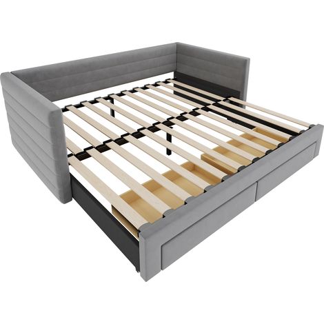 Cama arcón convertible 3 en 1 90 x 190 cm gris con cajones y somier de láminas (1/5)