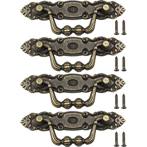 Manija de cajón vintage de 4 piezas, manija de bronce para muebles para puerta de gabinete con tornillos (1/5)