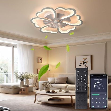 Ventilateur de Plafond LED en Forme de Cœur 68 cm avec Télécommande, Variation de Lumière et de Vent, Contrôle par Application, Moteur DC Silencieux, Plafonnier Ventilateur pour Chambre et Salon (1/5)