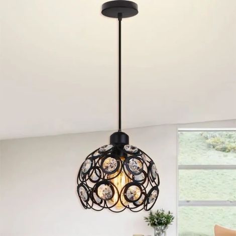 U-Do Ajustable Suspension Luminaire Vintage Lustre en Métal Cristal Noir Lampe Intérieur Industriel pour Salon Bureau (1/4)