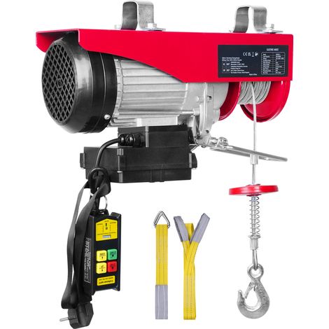 Mophorn Elektrischer Flaschenzug, 400 kg Tragkraft, 850 W, 220 V Stahlseilwinde mit kabelloser Fernbedienung, 12 m Hubhöhe, Motor aus reinem Kupfer für Garage, Lager, Fabrik