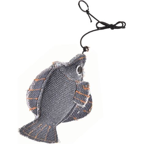 Jouet en toile avec élastique CatNip et anneau pour chats modèle poisson 10 cm