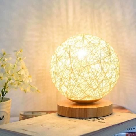 MTEVOTX LED Lampe de Table en Rotin Lampe de Chevet Décorative en Bois Rotin Lumière de Nuit Lune avec USB pour Chambre Salon Table (1/4)