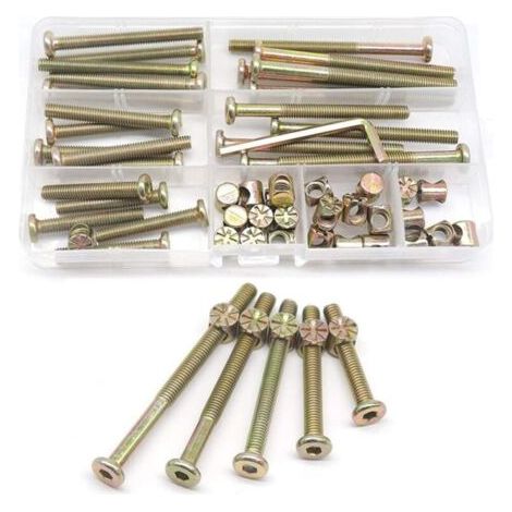 Kit de vis et écrous pour cadre de lit, pièces de berceau, jeu de 25 vis pour lit superposé M6-1x40mm/ 50mm/ 60mm/ 70mm/ 80mm / 80mm/Kit de meubles (1/5)