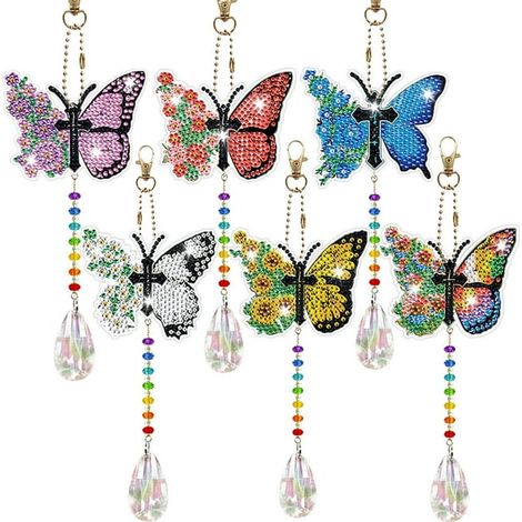 Carillon à vent en peinture diamant 6 pièces, motif papillon 5D, double face, ornement à suspendre, idéal pour les débutants