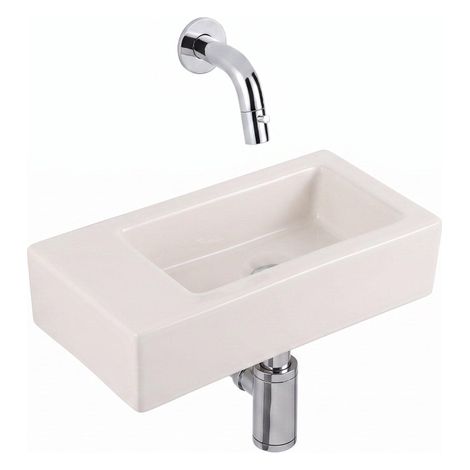 QeramiQ Fuente Lavabo pour WC - 38x18.5x9 cm - ceramique - sans trou de robinet de Lavabo pour WC - robinet de Lavabo pour WC chrome - siphon bas - (1/5)