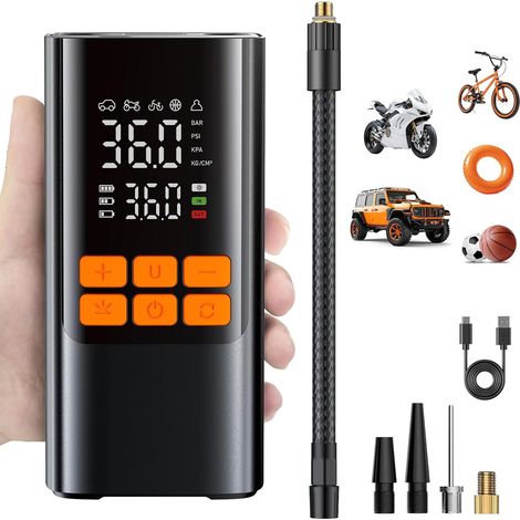 Pompe à pneus portable, compresseur d'air électrique avec manomètre numérique, double écran LCD, triple système de refroidissement (1/5)