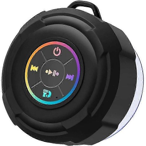 Enceinte portable à ventouse étanche avec lumière LED, sans fil, idéale pour la douche, le camping, la plage et la piscine (noir) (1/4)