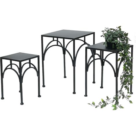 DanDiBo Tabouret pour fleurs Métal Noir Angulaire Support pour fleurs Table d'appoint 96449 Lot de 3 supports pour plantes Colonne pour fleurs Moderne Tabouret pour plantes (1/5)