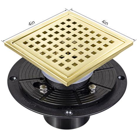 Tuyau d'évacuation de douche de 10 cm, grille d'évacuation dorée, siphon de sol en acier inoxydable avec bride, grille amovible (1/5)