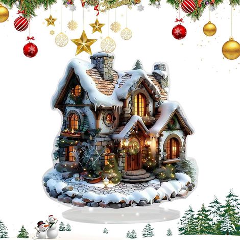 Statue en Acrylique 2D - Décoration De Noël 2D Plate en Acrylique De Père Noël,Figurine sur Support avec Base pour Ornement d'hiver - pour Bureau Dortoir Chambre Et Table De (1/5)