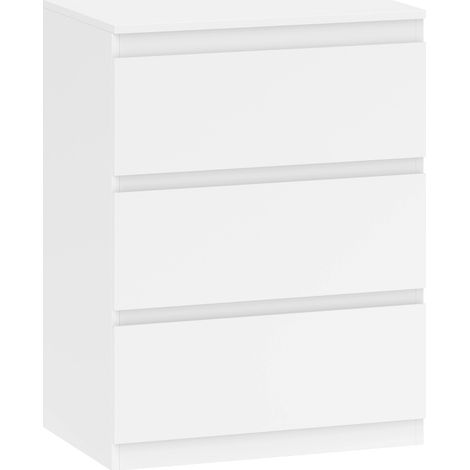 Commode blanche 3 tiroirs en panneaux de particules pour séjour, chambre et entrée (1/5)