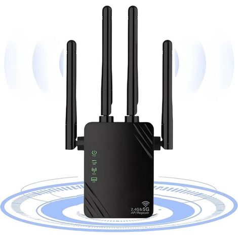 1200Mbps WiFi Extenseur Répétateur, Port Ethernet, Amplificateur Internet, 2.4/5GHz Double Bande Wi-FI Enhancer, Fonctionne avec n'importe Quel routeur Wi-FI, Améliorer Le Signal sans Fil à Domicile