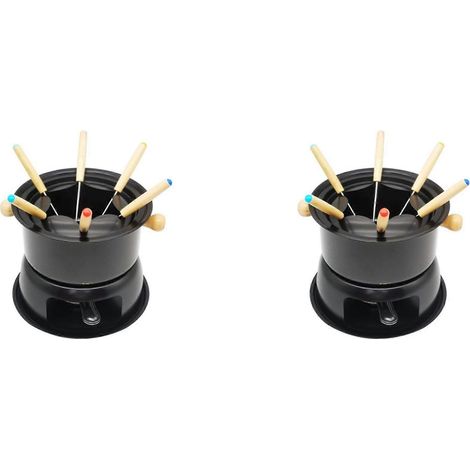 Ensemble de fondue 2 mini en acier inoxydable pour fromage et chocolat, comprenant 12 fourchettes et un caquelon amovible pour faire fondre les bonbons et la sauce. (1/5)