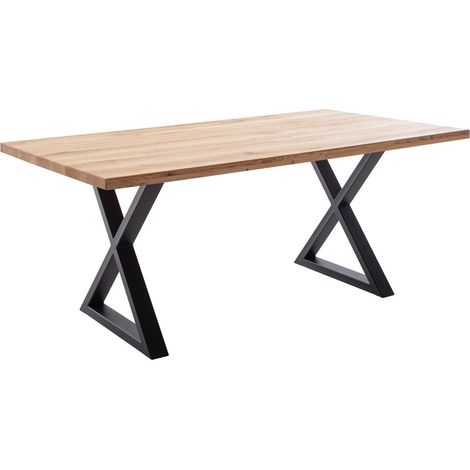 Table à manger avec bord droit coloris Chêne massif et pieds en métal noir - Longueur 160 x Profondeur 90 x Hauteur 76 cm (1/5)