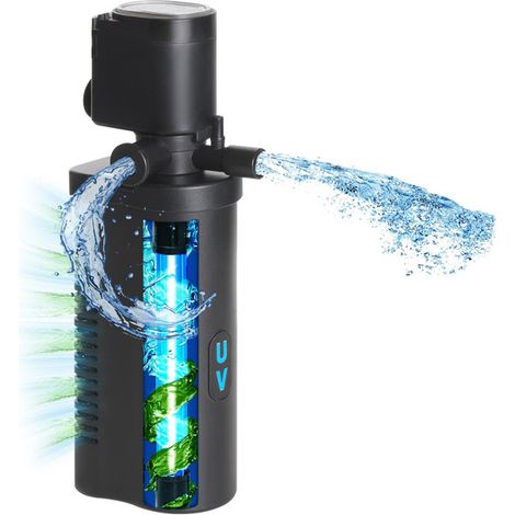 Filtre Interne pour Aquarium avec Stérilisateur UV Intégré Pompe de Circulation et Aération 3 en 1 pour Eau Claire