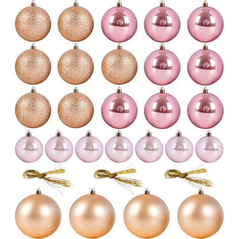 26 bruchsichere Weihnachtskugeln, Set in Gold und Rosa (1/4)
