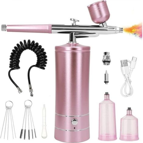 Portable electric paint gun set, suitable for painting, tattooing, nail art and cake decorating, pink (1/5)