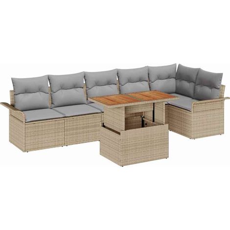 Garden Sofa Set 7 pcs Beige and Light Grey Poly Rattan vidaXL (1/5)