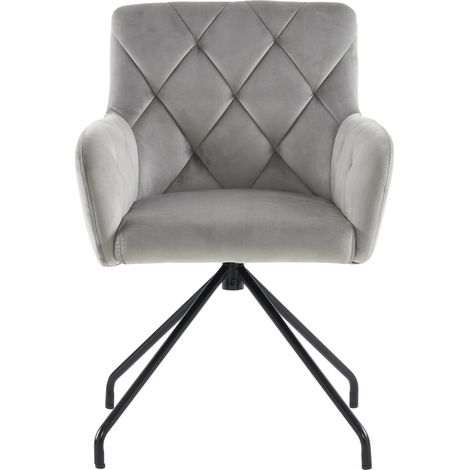 Juego de 2 sillas de comedor de terciopelo gris claro con reposabrazos y patas de metal (1/5)