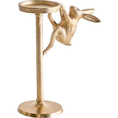 Candelero estilo retro 48 cm portavelas decorativo de metal aluminio diseño de conejo dorado Kosor