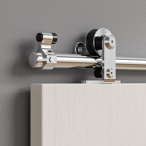 5.5FT/167cm Stainless Steel Sliding Door Hardware Complete Kit with Floor Guide for 1 T-Shaped Wooden Door (1/5)
