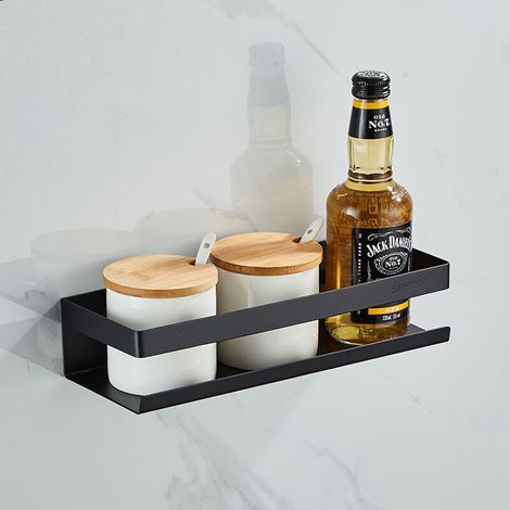 Estante para ducha, estante de baño de pared, negro, 20 cm, almacenamiento de acero inoxidable (1/3)