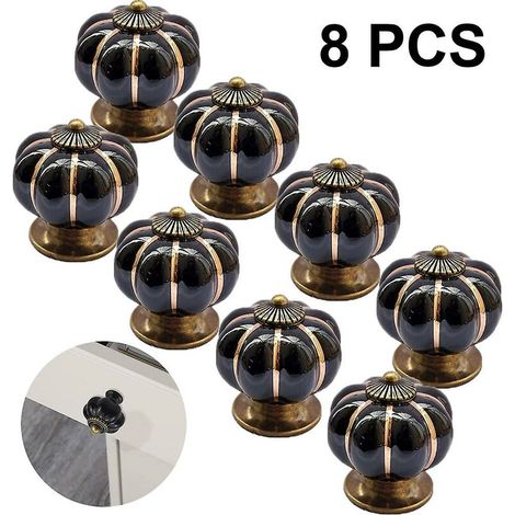 8 pièces rondes en céramique citrouille armoire et meubles boutons tire Chrome fini Base tiroir poignées porte matériel bouton noir (1/4)