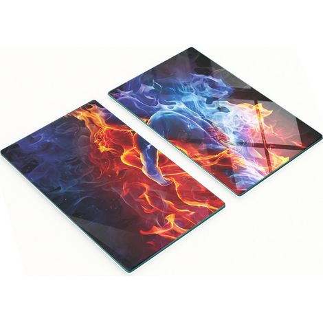 Planches à découper et à servir décoratives en verre, motif vapeur sur feu, 2 x 30 x 52 cm (1/5)