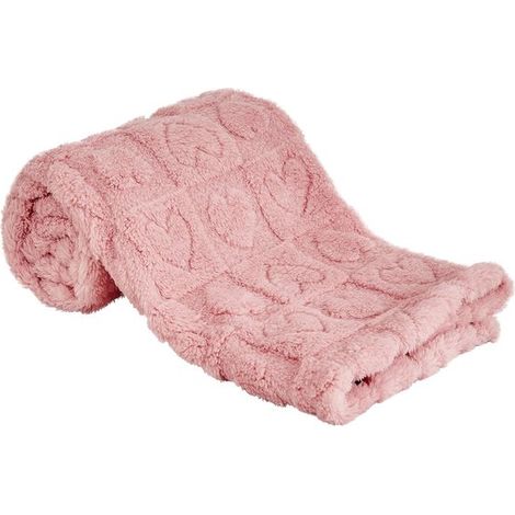 Copertina per neonato con motivo a cuoricini, in pile color corallo, rosa scuro (1/5)