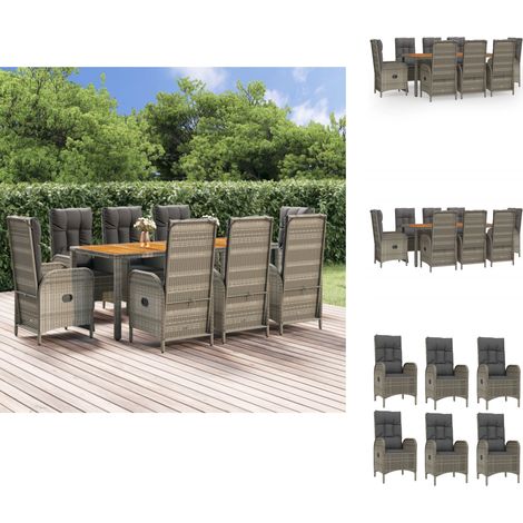 Gartenmöbel-Sets - Living 9-tlg. Garten-Essgruppe mit Kissen Grau Poly Rattan (1/5)