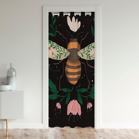 Abeilles Rideaux Interieur Salon Chambre Abeilles Et Floral Rideau de Porte 150x203cm pour Chambre Salon Rideau Occultant Rideaux pour Fleurs Animaux Rose Vert Chambre - 150L X 203H cm (1 Panneaux) (1/5)