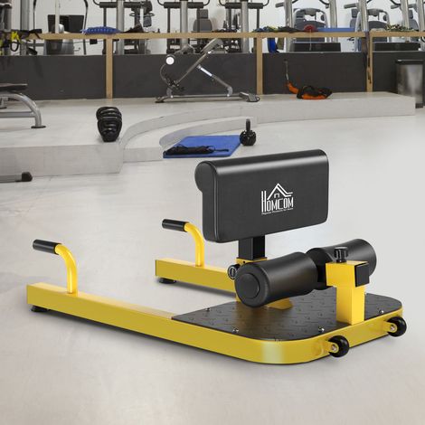 Sissy Squat Kniebeugentrainer Beintrainer Bauch-Gesäß-Trainer 3 in 1 Trainer verstellbar bis 120 kg Stahl Gelb+Schwarz 50 x 97 x (44,5–56,5) cm (1/5)