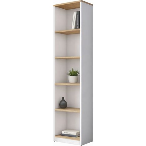 Libreria Clitunno, Biblioteca 4 Ripiani, Installazione Libera, Sfumatura Colore Struttura Rovere, 40x25x162h cm Bianco