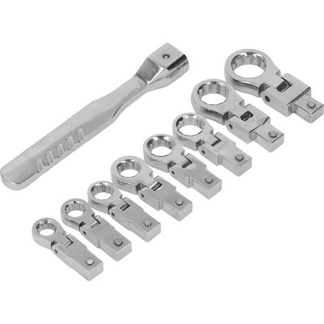Satz mit 9 abnehmbaren Steckschlüsseln, 180° drehbarem, flexiblem Kopf, aus Chrom-Vanadium-Stahl, mit Koffer (1/5)