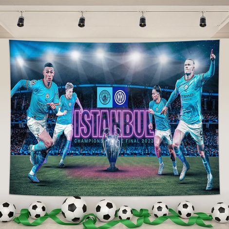 Tapisserie Murale Foot, Écussons Man City,Tissu Peachskin, Pour Salon, Bar, Chambre, Fan Zone, Outils Montage Inclus,06, 150x130cm