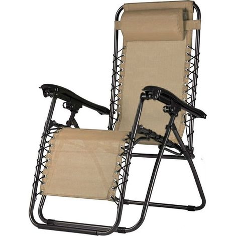 TrAdE Shop Traesio - Sdraio Sedia In Textilene Pieghevole Multiposizione Reclinabile Giardino Con Poggiatesta - Beige