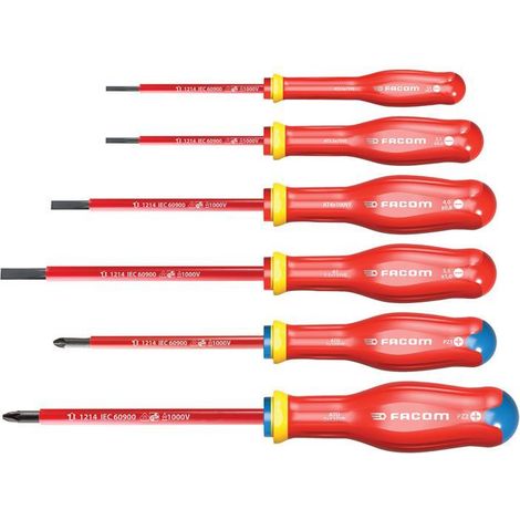 Facom ProtwistÂ¨ VDE Screwdriver Set, 6 Piece SL/PZ
