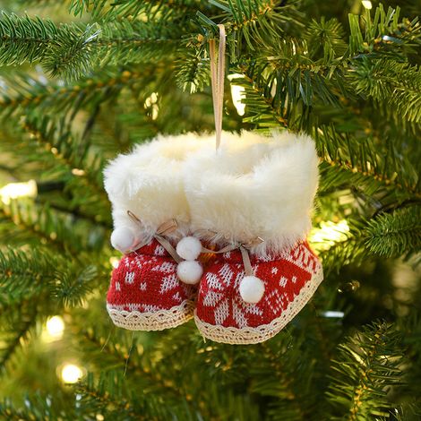 Decorazioni natalizie, decorazioni in tessuto rosso, decorazioni natalizie a forma di stivale, decorazioni per l'albero di Natale (1/2)