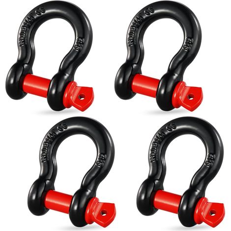 Manille à anneau D 16 mm, lot de 4 manilles de remorquage acier allié, résistance à rupture 13 t avec goupille à vis 19 mm, manilles accessoire de récupération pour VTT, camions, jeep, noir (1/5)