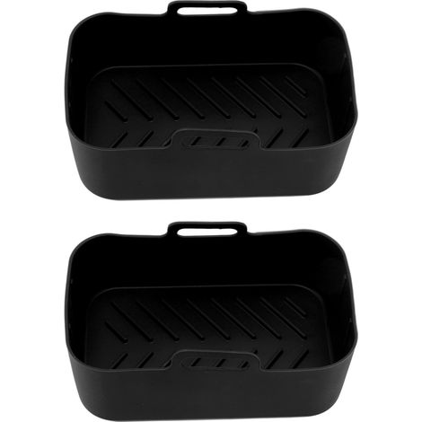 Lot de 2 paniers et tapis silicone pour friteuse, réutilisables, antiadhésifs, rectangulaires, accessoires four à air pour Ninja DZ201 Foodi 8QT, noir (1/5)