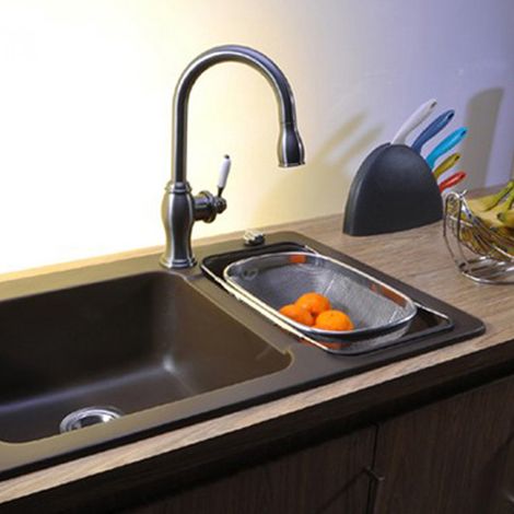 Zusammenklappbarer Abtropfkorb aus Edelstahl für die Küchenspüle zum Waschen und Spülen von Obst und Gemüse (1/5)