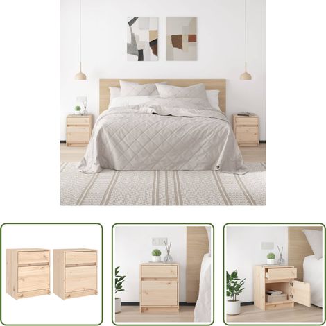 Bois de pin massif - Tables de chevet 2 pcs 40x31x50 cm bois de pin massif (1/5)