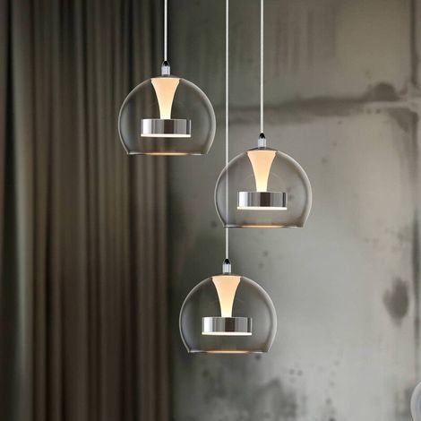[GEBRAUCHT] B-Ware TRIO LIGHTING Hängelampe Flynt LED Pendelleuchte dimmbar chrom 3-flammig Ø42cm (1/2)