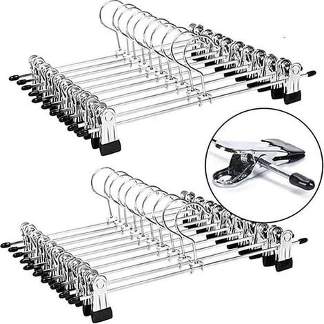 Verstellbare, knitterfreie, verchromte Hosenbügel aus Metall mit Clips, 20er-Set